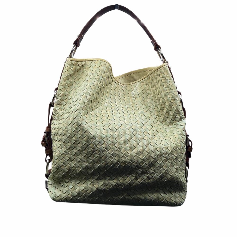 TANO Woven Leather Hobo Bag Very Light Green Brown Shoulder Boho
Slouchy